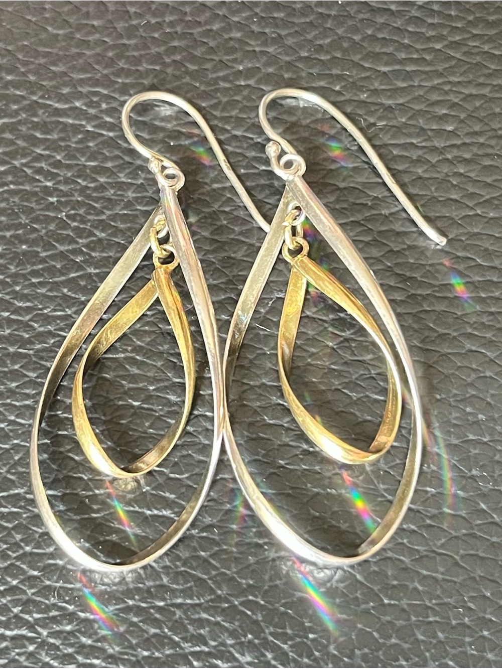 925 Two-Tone Gold and Silver Teardrop Dangle Earrings